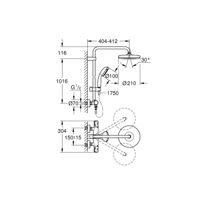 GROHE TEMPESTA TUŠ SET S TERMOSTATSKOM MJEŠALICOM FI 210