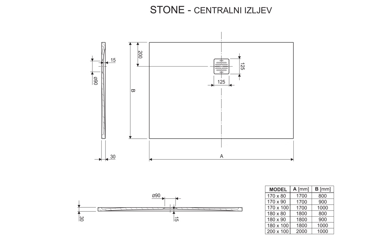 TUŠ KADA STONE 170X80 BIJELA