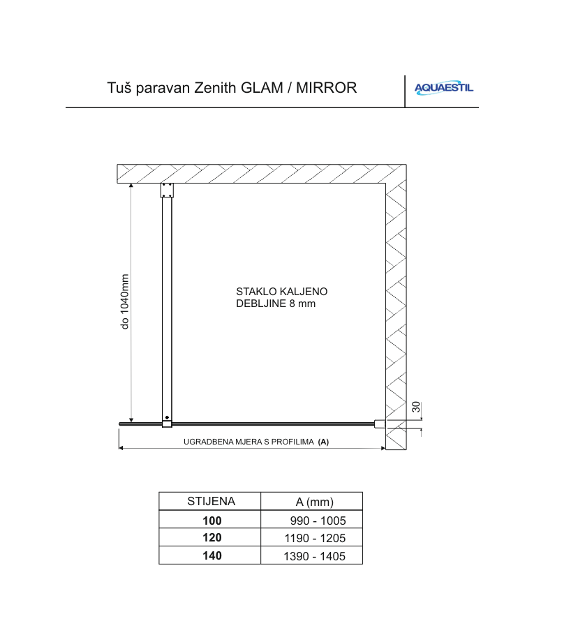 TUŠ STIJENA ZENITH WALL GLAM 100  CRNO  SIVO