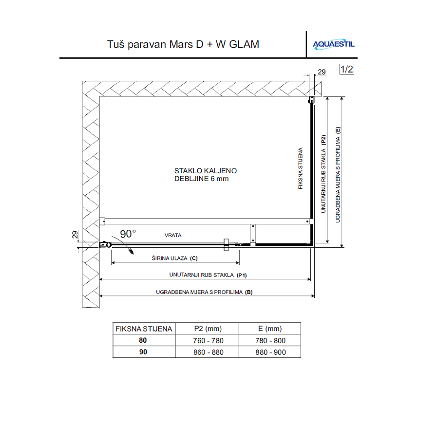 TUŠ KABINA MARS GLAM D+W 120 X 80 CRNO PROZIRNO