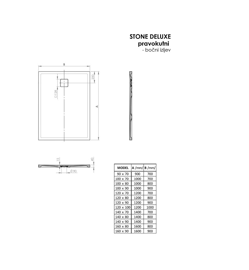 TUŠ KADA STONE DELUXE 170X80 CRNA