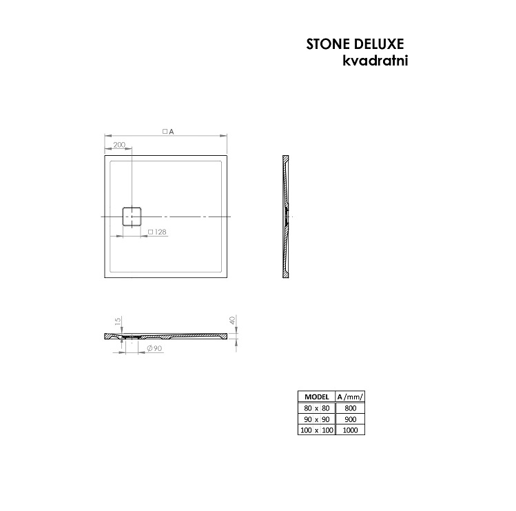 TUŠ KADA STONE DELUXE  90X90 CEMENT