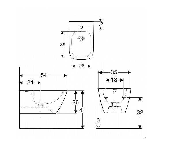 GEBERIT SMYLE SQUARE VISEĆI BIDE