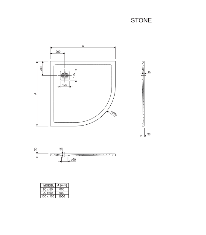 TUŠ KADA STONE 80 BIJELA POLUKRUŽNA