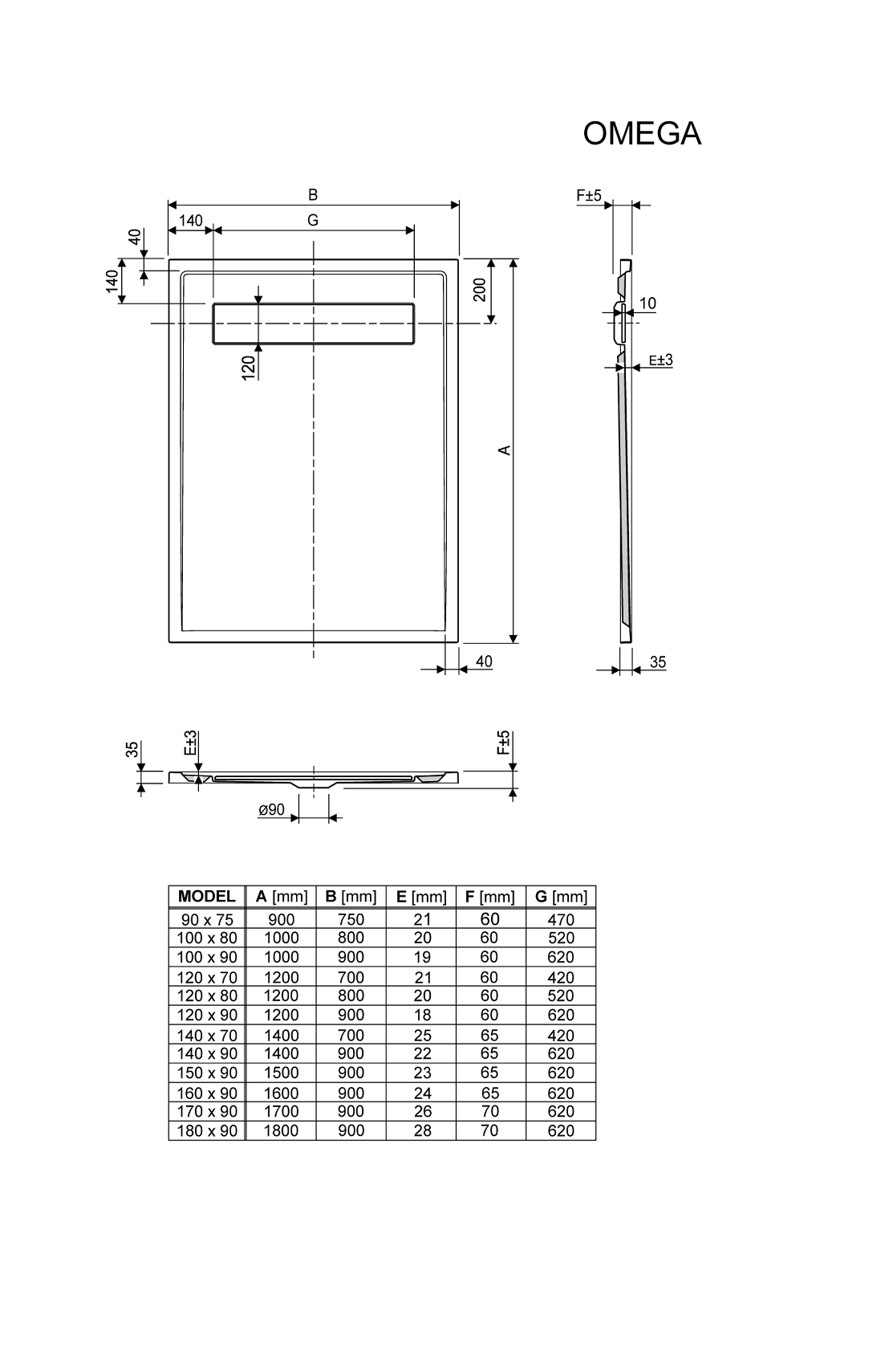 TUŠ KADA OMEGA 90X75