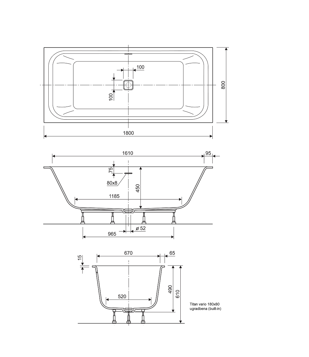 TITAN VARIO SAMOSTOJEĆA KADA 180X80