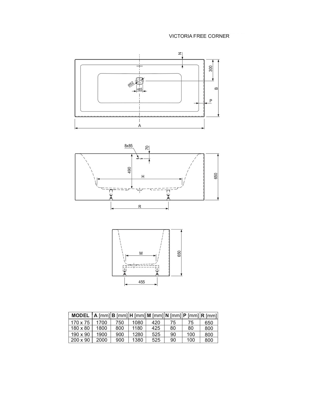 KADA  VICTORIA FREE CORNER D 170x75 BIJELA MAT