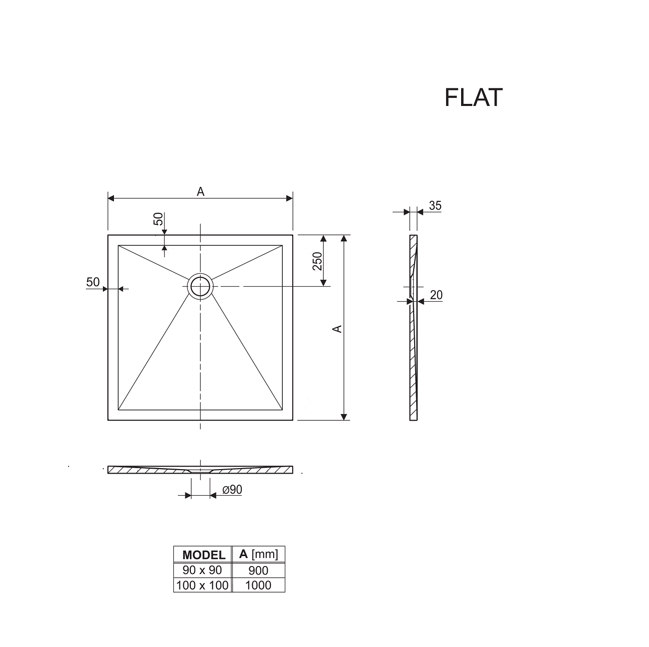 TUŠ KADA FLAT 90X90