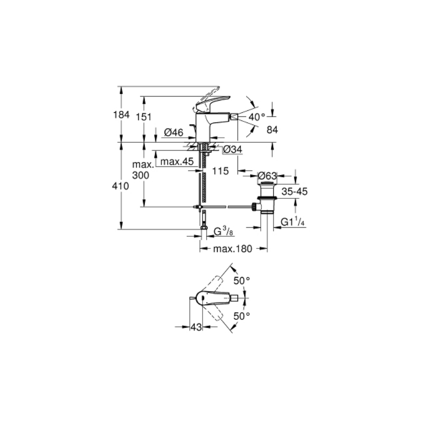 GROHE EUROSMART  MJEŠALICA ZA BIDE