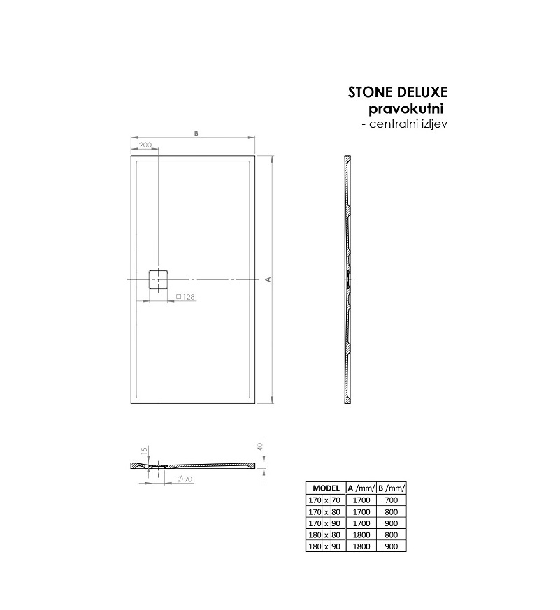 TUŠ KADA STONE DELUXE 170X80 CRNA