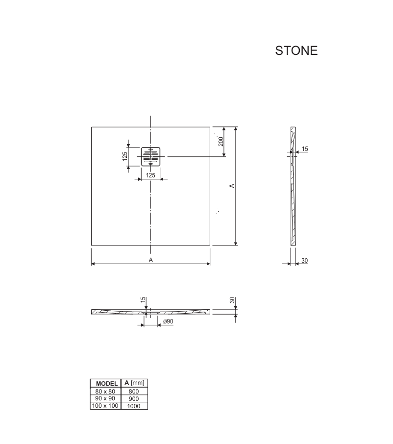 TUŠ KADA STONE 80X80 BIJELA